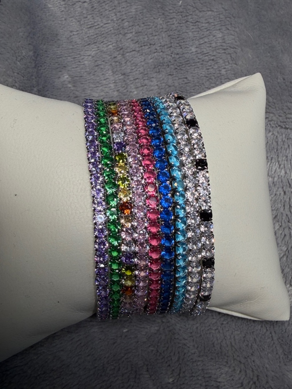 Stainless Steel Stretchy Silver Tone Tennis Bracelet - Picture 2 of 4